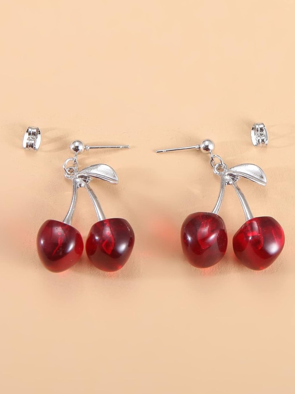 NWT Cherry Drop Dangle Silver Earrings - Red